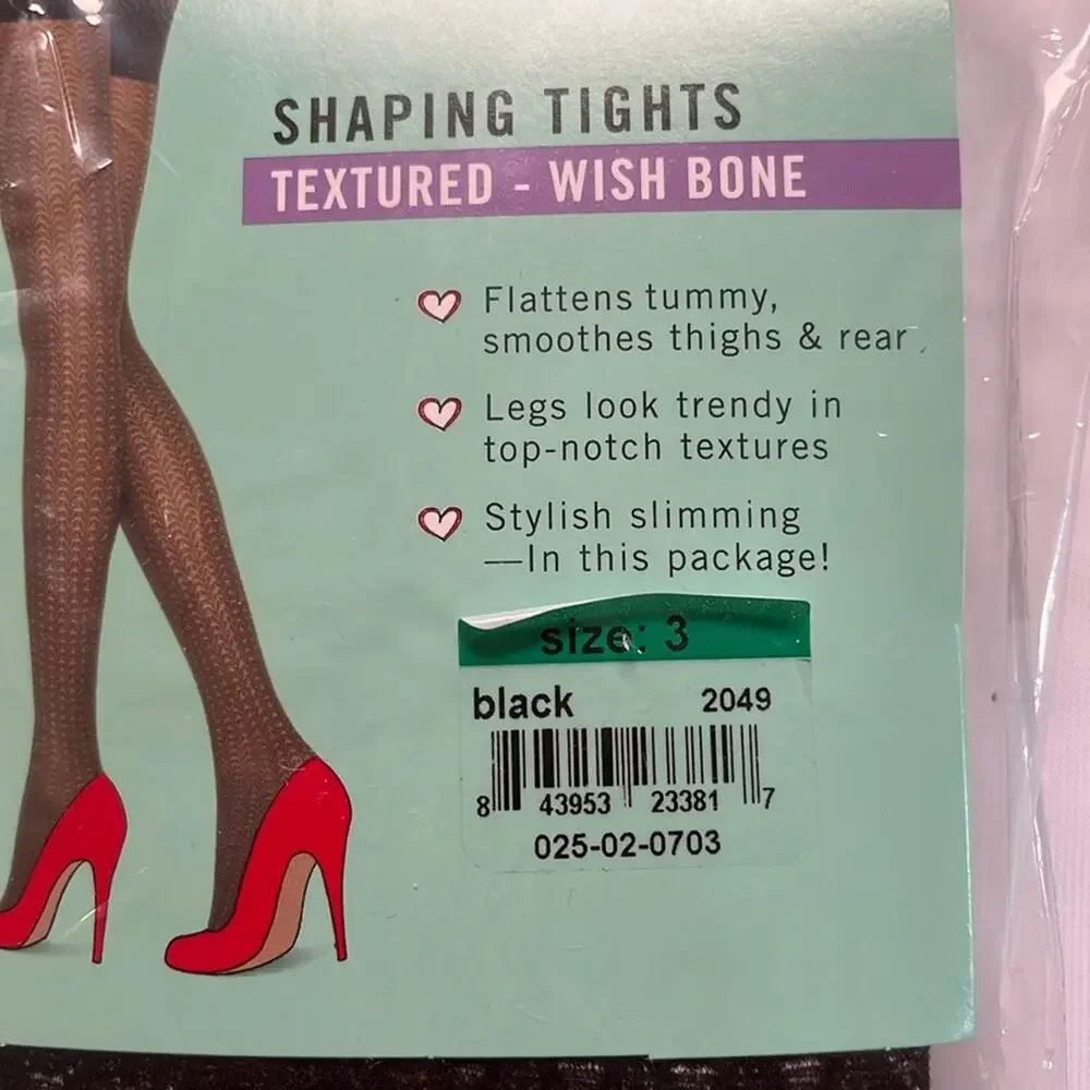 SPANX Assets Shaping Tights Textured Wish Bone Black Size 3 Flattens Smoothes